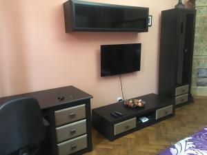 リヴィウにある1 Starodubska Apartmentのリビングルーム(薄型テレビ、テーブル付)