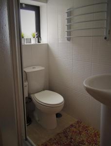 a small bathroom with a toilet and a sink at Casa do Professor in Albergaria-a-Velha +9 photos