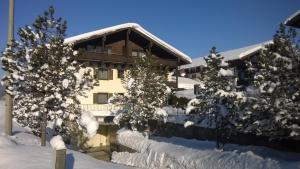 uma casa coberta de neve com árvores em frente em Alpina Inzell 223 Chiemgaukarte em Inzell