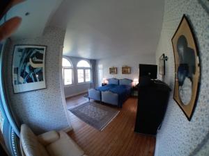 a living room with a bed and a couch at Belle Villa Touquettoise en fôret in Le Touquet-Paris-Plage