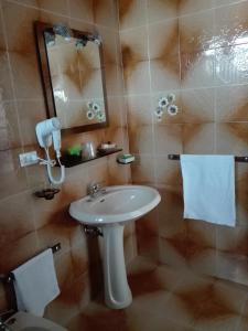 ein Badezimmer mit einem weißen Waschbecken und einem Spiegel in der Unterkunft Bed and Breakfast Elettra in Marconia