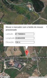 a screenshot of a google map with a red arrow at Monte do Espadanal in Cercal