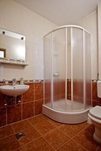 a bathroom with a shower and a toilet and a sink at Hotel No-1 in Međugorje