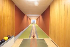 uma pista de bowling vazia com uma bola de bowling na pista em Hotel zur Schloß-Schenke em Neuwied