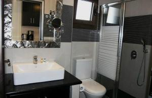 a bathroom with a sink and a toilet and a shower at Pelagos in Parga