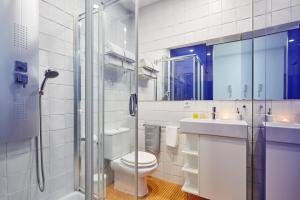 マドリードにあるLEEWAYS LOFT I in HORTALEZAのバスルーム(トイレ、洗面台、シャワー付)