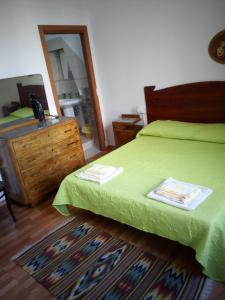 a bedroom with a bed and a dresser and a mirror at Affitti Brevi Mamoiada Centro in Mamoiada