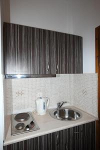 a kitchen counter with a sink and a stove at Villa Melia in Vassilias