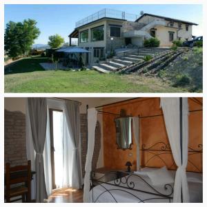 two pictures of a house and a bed in front of a house at Villa Polercia in Cupello