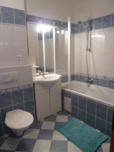 ein Badezimmer mit einem WC, einem Waschbecken und einer Badewanne in der Unterkunft Lipnoapartments 88 in Lipno nad Vltavou