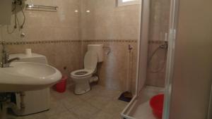 a bathroom with a toilet and a sink and a shower at Apartmani Vujicic in Bar +8 photos