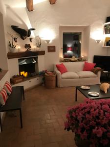 a living room with a couch and a fireplace at Borgo degli Ulivi in Porto Ercole