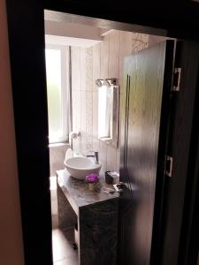 a bathroom with a sink and a mirror at Central Guest Rooms in Asenovgrad