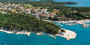 eine Luftansicht einer Insel mit Booten im Wasser in der Unterkunft Apartments Villa Falcon in Funtana