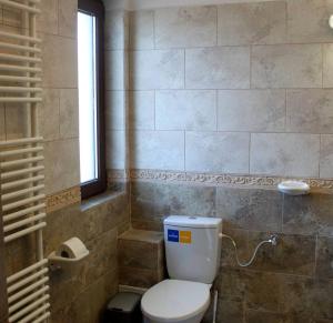 a bathroom with a toilet and a window at Pensiunea Catalina in Moldova Suliţa +51 photos
