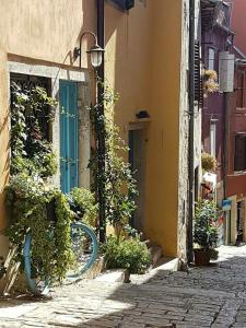 a bike parked on the side of a street at Casa 39 Apartments in Rovinj