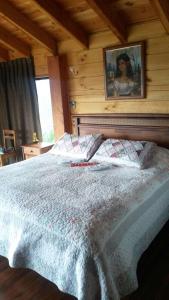 a bedroom with a bed in a wooden room at Cabaña Alto Pucón in Pucón