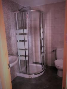 a bathroom with a shower stall and a toilet at New Art Hostel - Albergue Juvenil in Palma de Mallorca