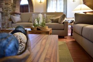 ein Wohnzimmer mit einem Sofa und einem Couchtisch in der Unterkunft Villa San Michele in Barberino di Val dʼElsa