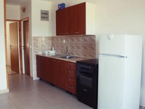 a kitchen with a sink and a refrigerator at House Baglija in Lumbarda