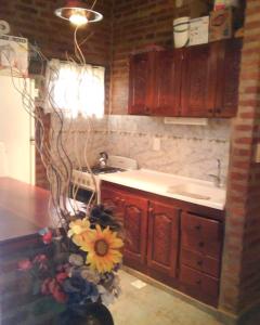 a kitchen with a sink and a vase of flowers at Angeluz Paso De La Patria in Paso de la Patria