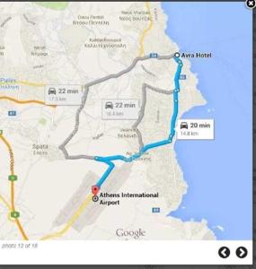 a map of the route of anamines international airport at Avra Hotel in Rafina