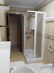 a bathroom with a shower and a sink at Arzúa Home in Arzúa