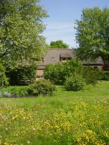 een bloemenveld voor een huis bij Farmhouse De Hoeve B&B apartment in Tonden