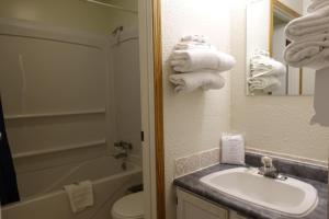 a bathroom with a sink and a toilet and a tub at Armada Inn Motel in Unity