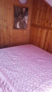 a bedroom with a bed in a wooden wall at Fiocco di Neve in Massa dʼAlbe