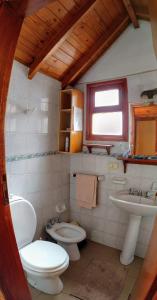 y baño con aseo y lavamanos. en Los Cerezos en San Martín de los Andes