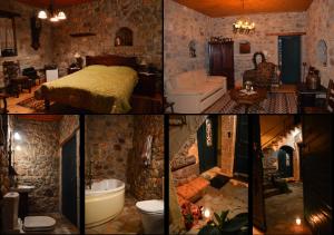 un collage de fotos de un dormitorio y un baño en Alexandros Pension, en Delfos