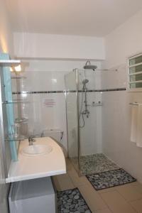 a small bathroom with a sink and a shower at Plaisir de vivre - T2 Proche CHUM La Meynard in Fort-de-France