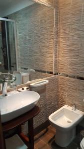 a bathroom with a white sink and a toilet at Che Cauquen in Puerto Santa Cruz