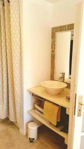 uma casa de banho com um lavatório e um espelho em Forcal em Forcalquier
