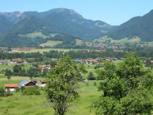 a small town in a valley with mountains at Hotel Garni Haus Alpine - Chiemgau Karte inkl in Ruhpolding