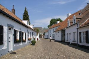 eine Person, die eine Kopfsteinpflasterstraße hinuntergeht in der Unterkunft B&B Orgel Thuis in Kinrooi