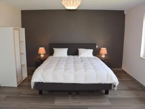 - une chambre avec un grand lit blanc et deux lampes dans l'établissement Modern villa in Rochefort close to the horses, à Wavrielle