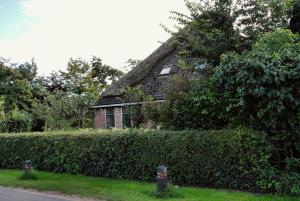 an old house with a hedge and a fire hydrant at Sterrenhoeve in Castricum