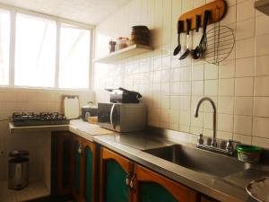 cocina con fregadero y encimera en Hostal Café Casa Caturro en Manizales