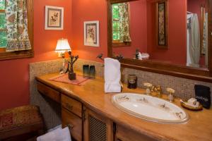 a bathroom with a sink and a mirror at Hidden Serenity Bed and Breakfast in West Bend