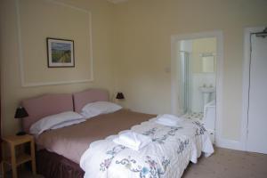 een slaapkamer met een bed en een wastafel bij The Cuilfail Hotel in Kilmelfort