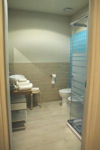 サルダラにあるB&B Casa Ollaのバスルーム(トイレ、ガラス張りのシャワー付)