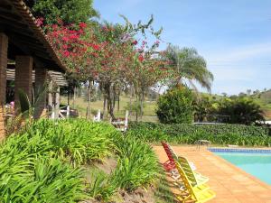 a resort with a swimming pool with chairs and flowers at Arte de Minas in São Gonçalo do Sapucaí +37 photos
