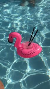 un flotador de flamenco rosa en una piscina en Hotel Holiday Sul Lago, en Bolsena