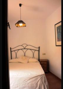 カソルラにあるCasa Ribera de Cazorlaのベッドルーム1室(白いベッド1台、上部にライト付)
