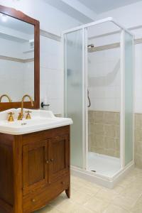 a bathroom with a sink and a shower at Quinz - Locanda Al Lago in Misurina