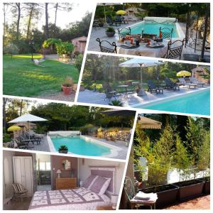 un collage de cuatro fotos de una piscina en Le Jardin des Selves, en Draguignan