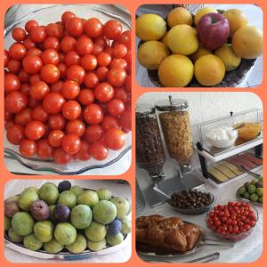 a collage of four pictures of fruits and vegetables at Effie Hotel in Skala