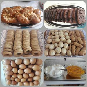 a group of four pictures of food in a refrigerator at Effie Hotel in Skala